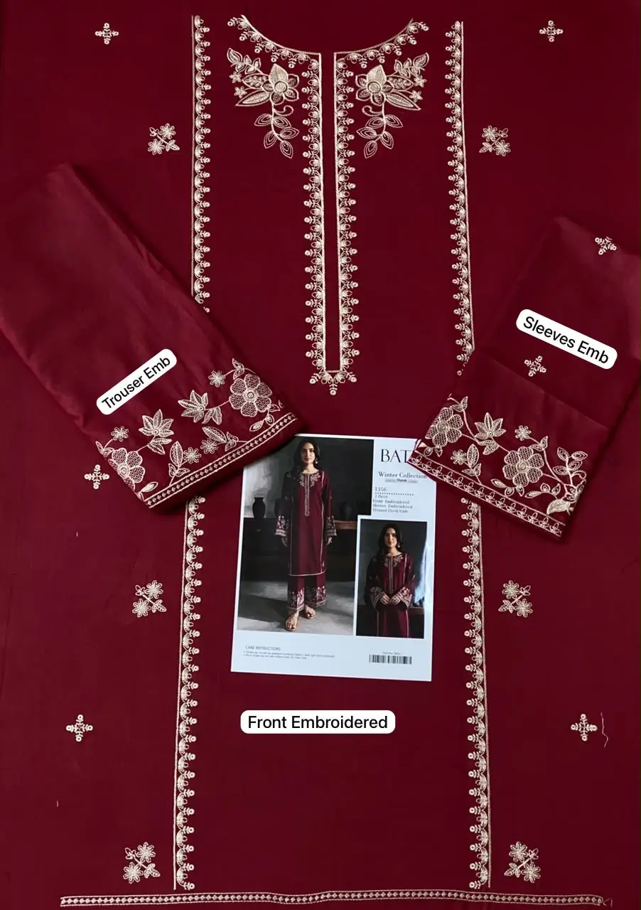 2 Pcs Women's Unstitched Embroidered Suit