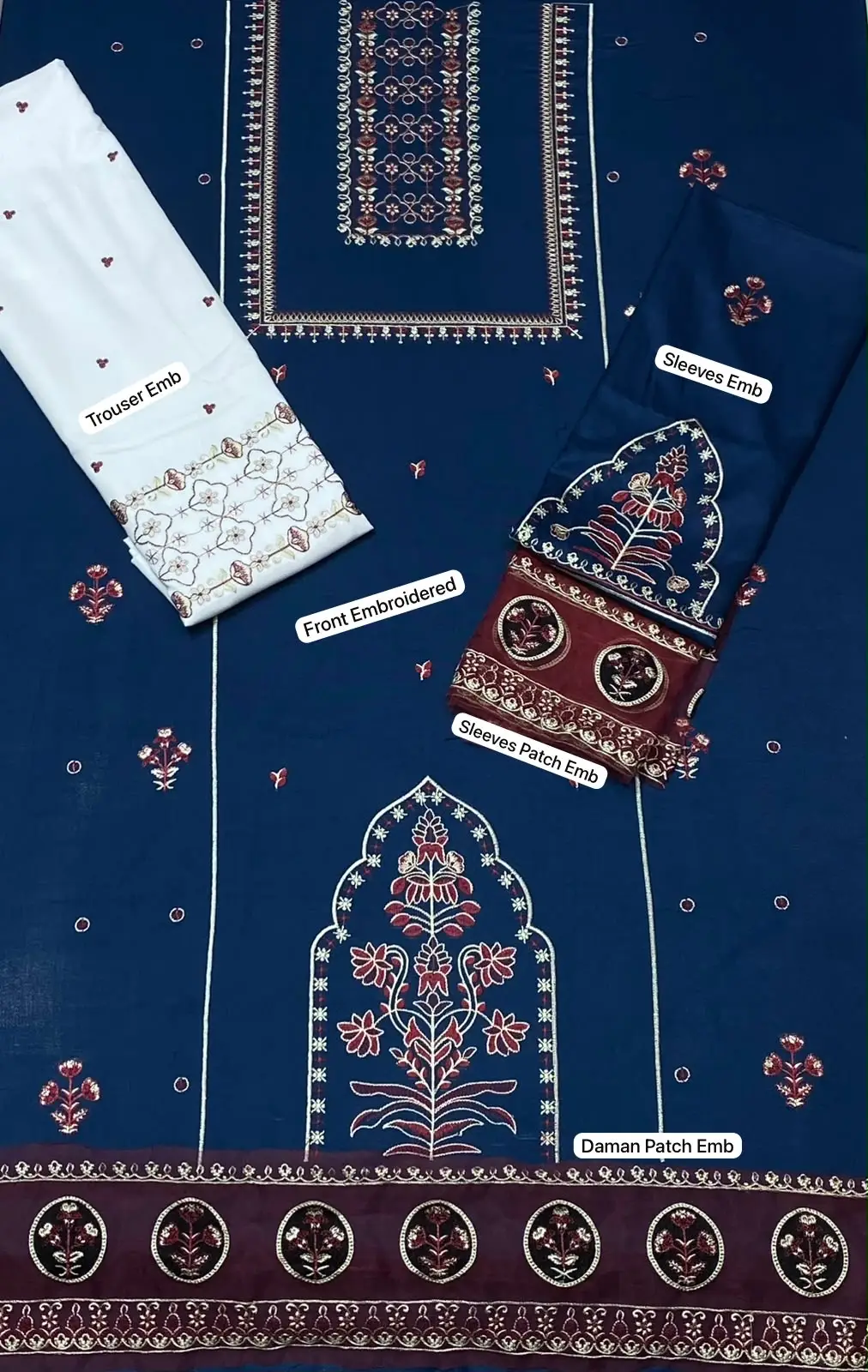 2 Pcs Women's Unstitched Embroidered Suit