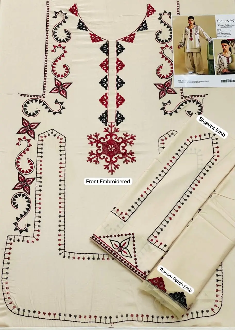 2 Pcs Women's Unstitched Embroidered Suit