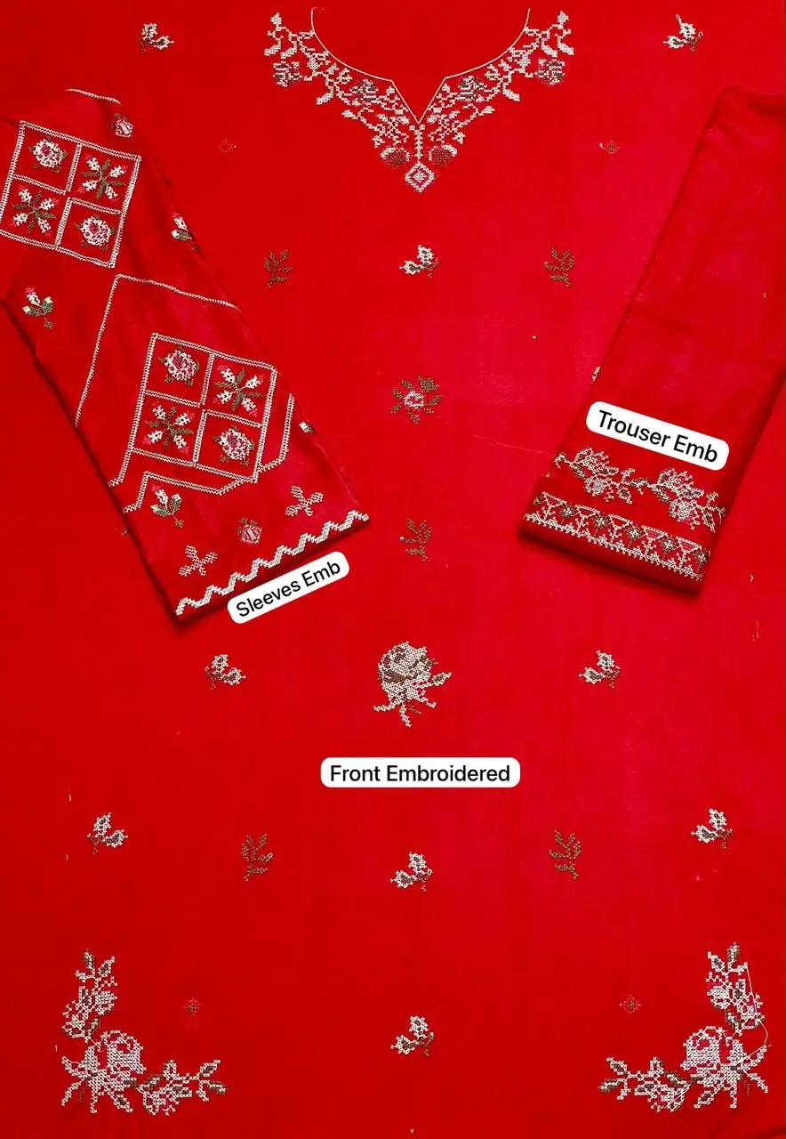 2 Pcs Women's Unstitched Embroidered Suit
