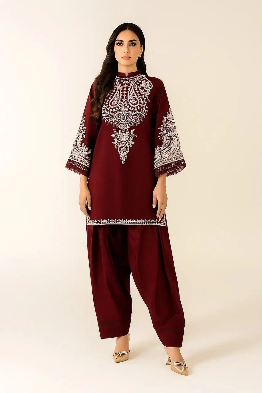 2 Pcs Women's Unstitched Embroidered Suit