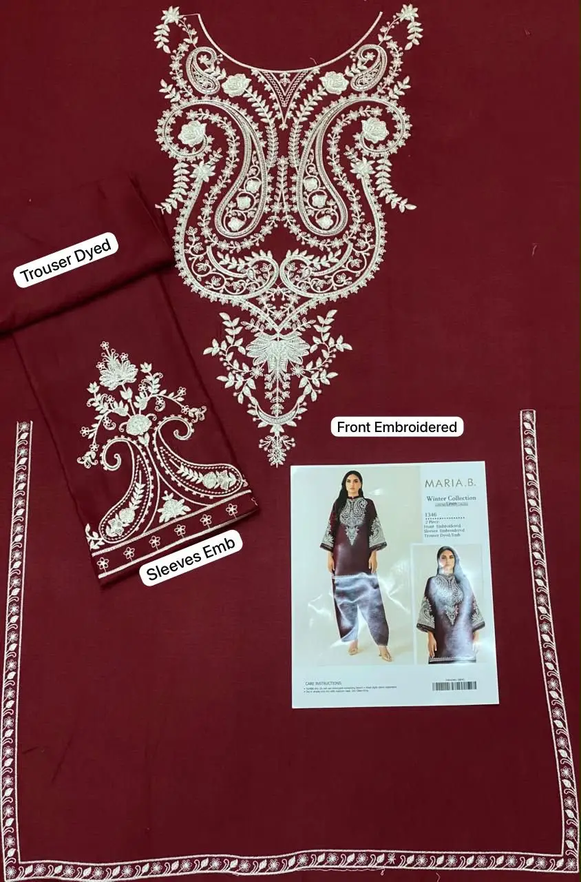 2 Pcs Women's Unstitched Embroidered Suit
