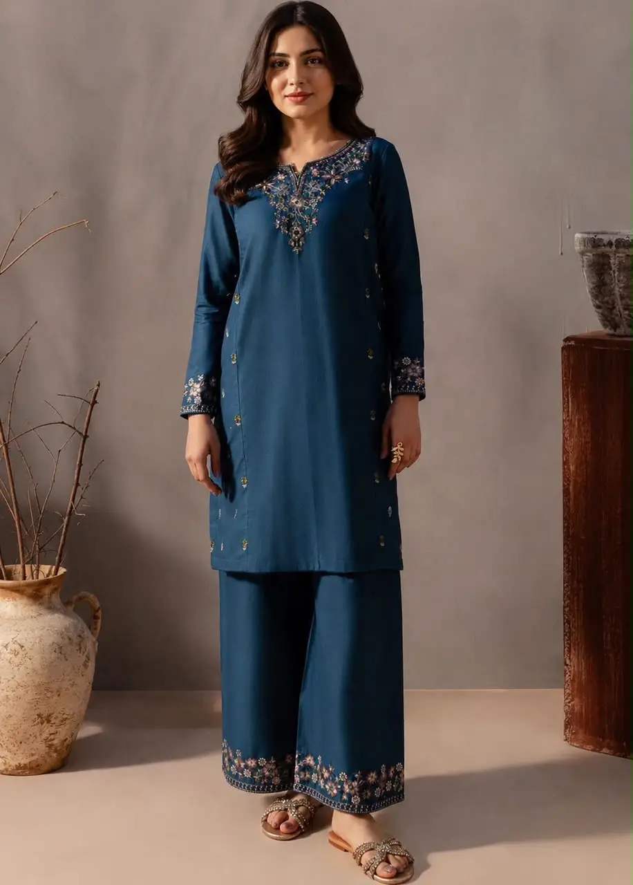 2 Pcs Women's Unstitched Embroidered Suit