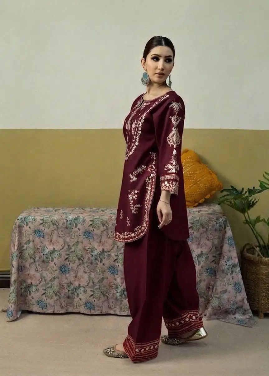 2 Pcs Women's Unstitched Embroidered Suit