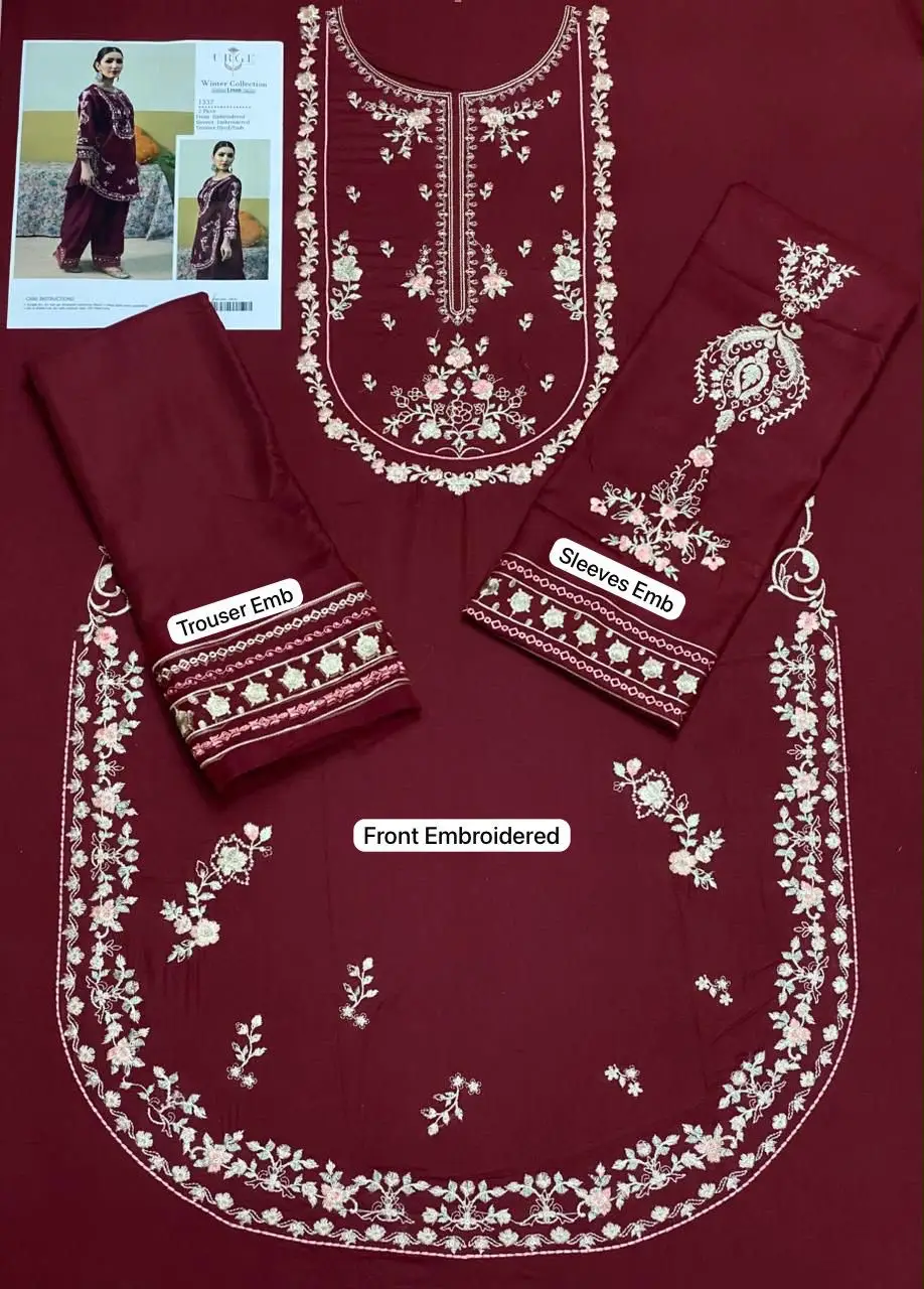2 Pcs Women's Unstitched Embroidered Suit