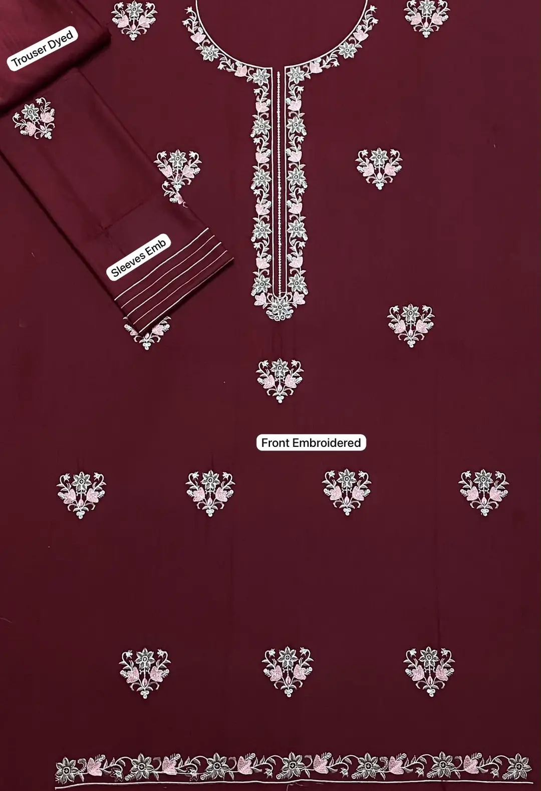 2 Pcs Women's Unstitched Embroidered Suit