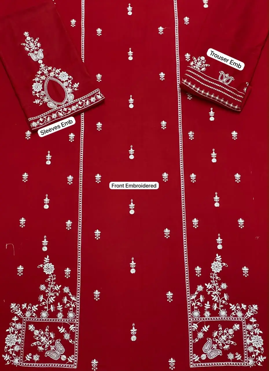 2 Pcs Women's Unstitched Embroidered Suit
