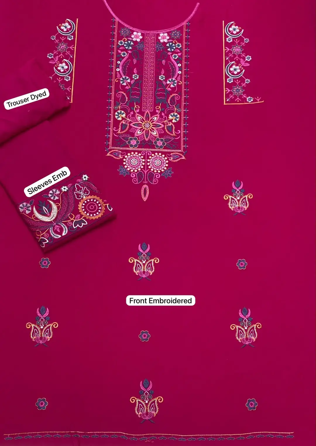 2 Pcs Women's Unstitched Embroidered Suit