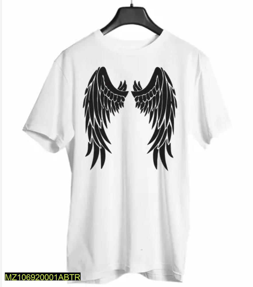Men White Angel Wings Printed T-Shirt Set Medium to XL
