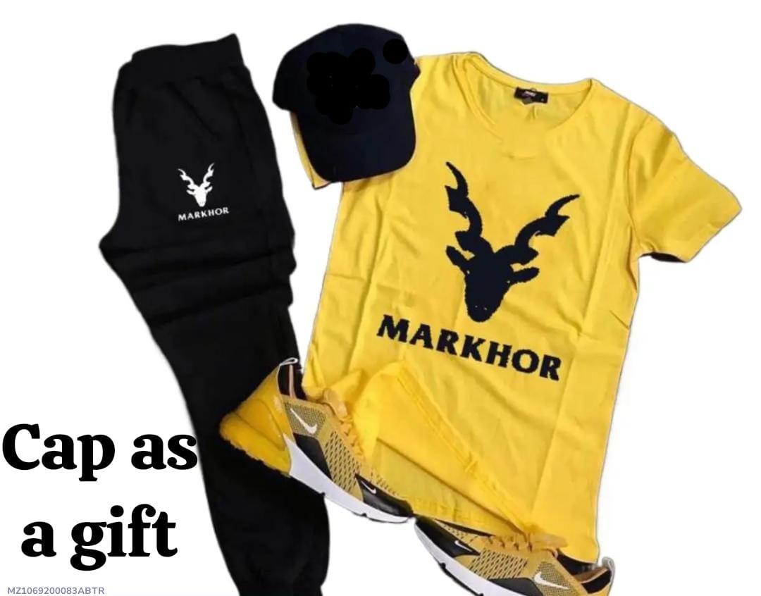 Men Dri Fit Track Suit Yellow Black Markhor Logo Cap