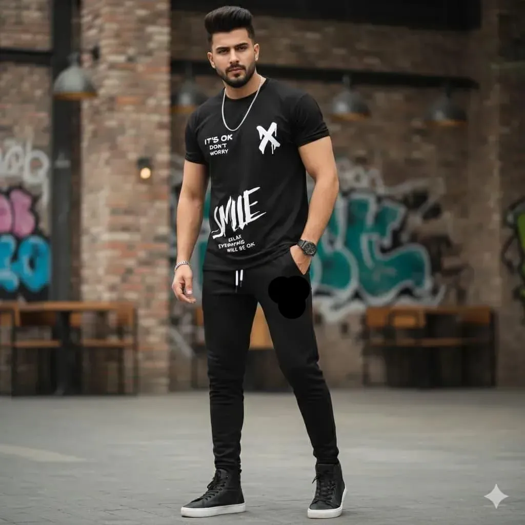 Black Printed Track Suit for Men Women Micro Interlock Fabric