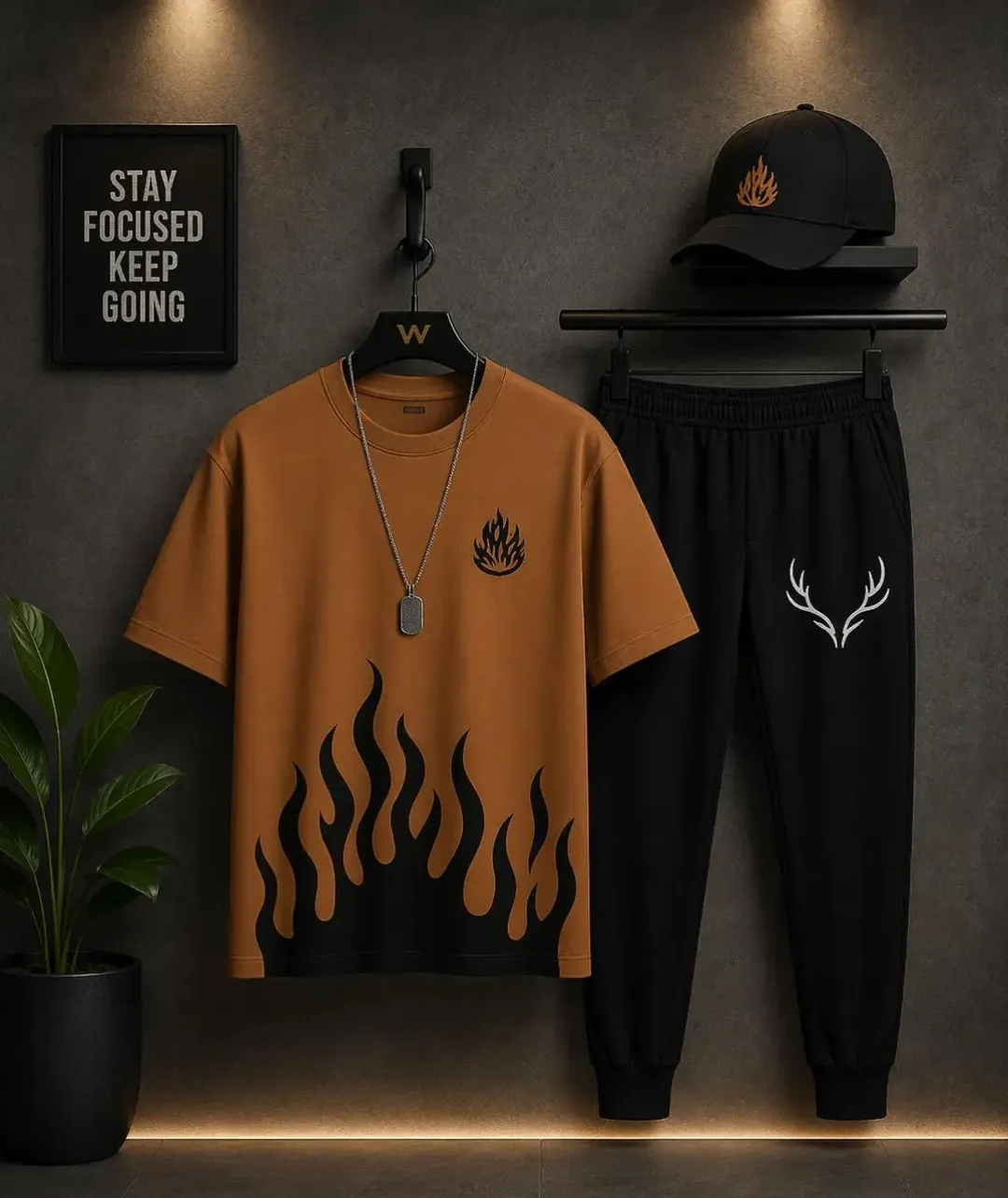 Mustard Flame Print Track Suit for Men