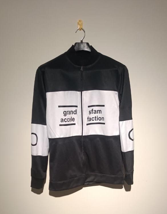 Men's Black White Printed Fleece Zipper Jacket Large XL