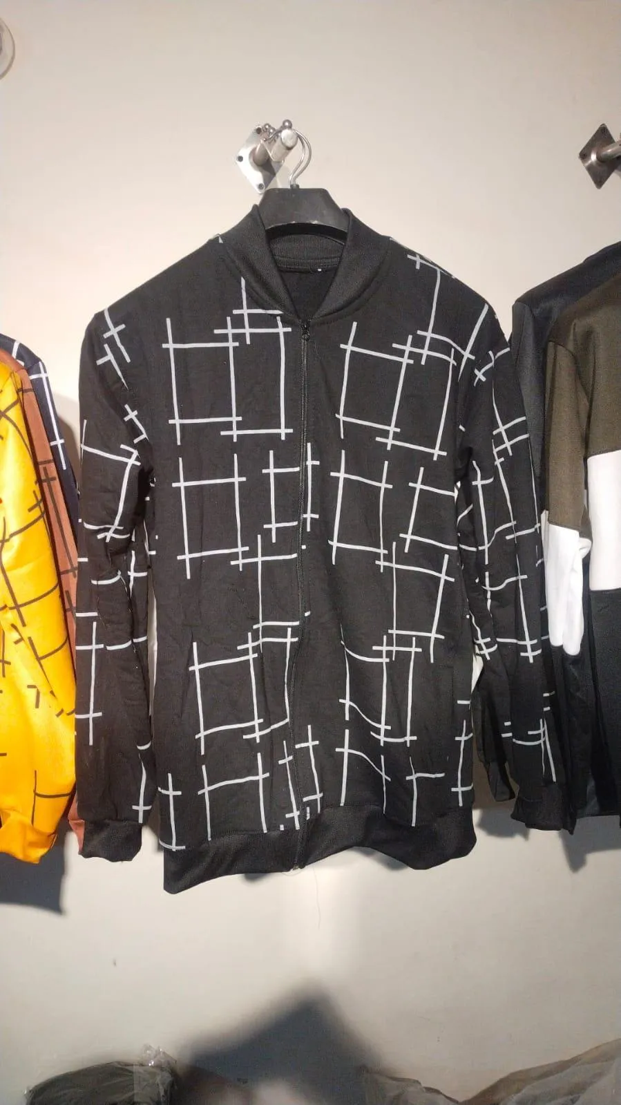 Men Black Graphic Fleece Jacket Slim Fit
