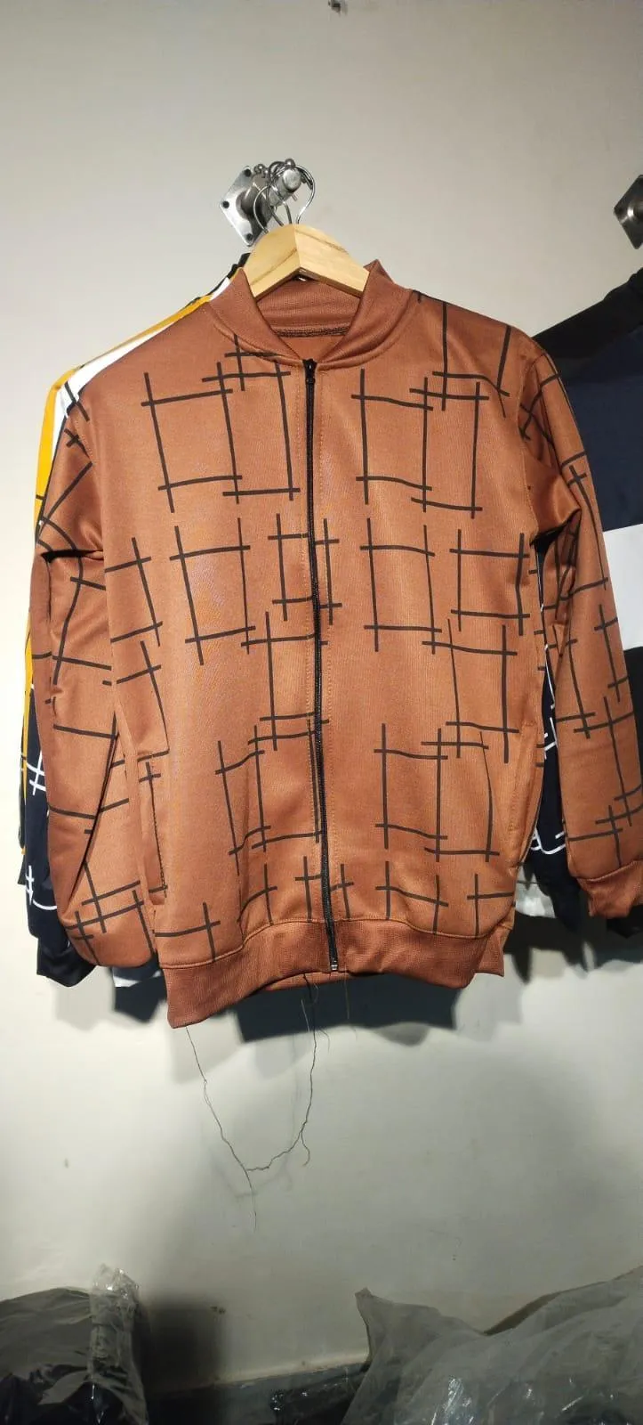 Men Brown Graphic Fleece Jacket Slim Fit