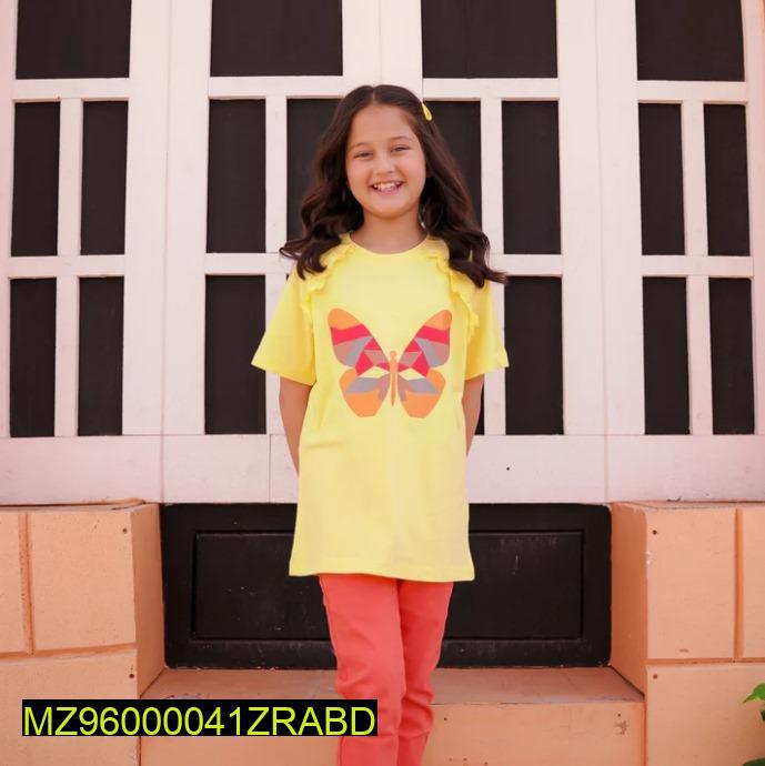 Kids Butterfly T-Shirt Yellow Cotton for Girls