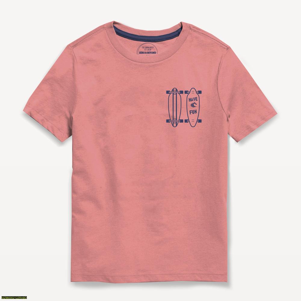 Kids Cotton Skateboard T-Shirt Coral Navy