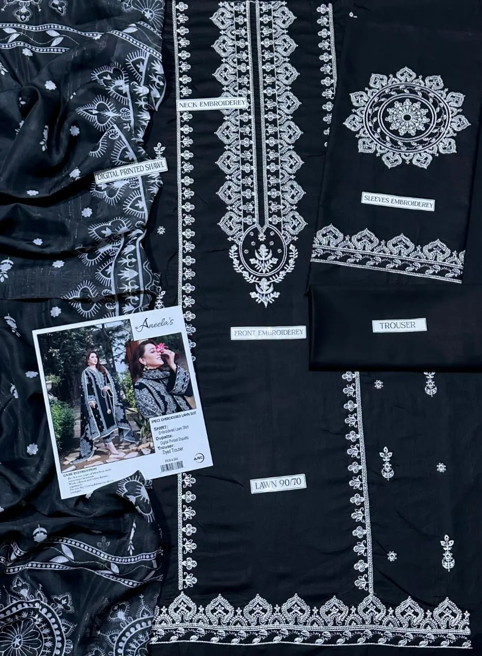 Black Embroidered 3Pcs Women Suit Set with Dupatta