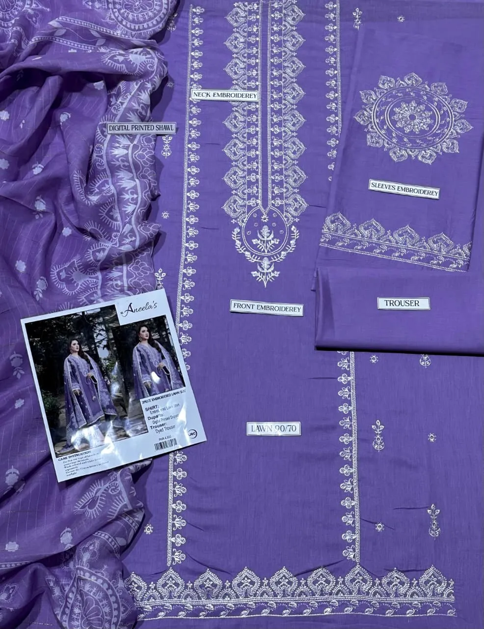 Purple Embroidered Lawn 3Pcs Set for Women