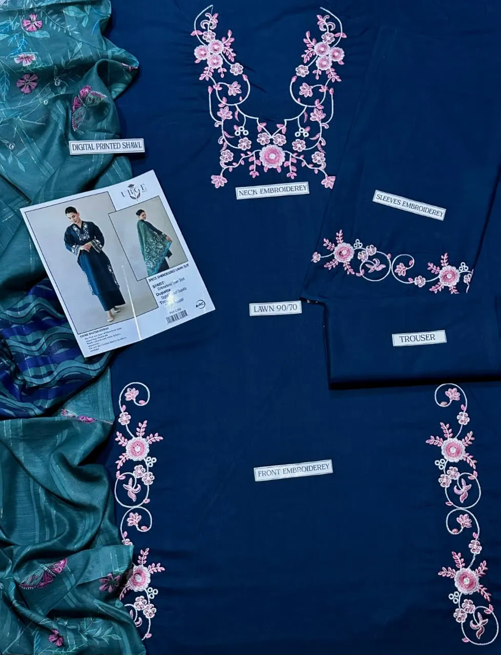 Blue Embroidered 3Pcs Women Kurta Set Lawn