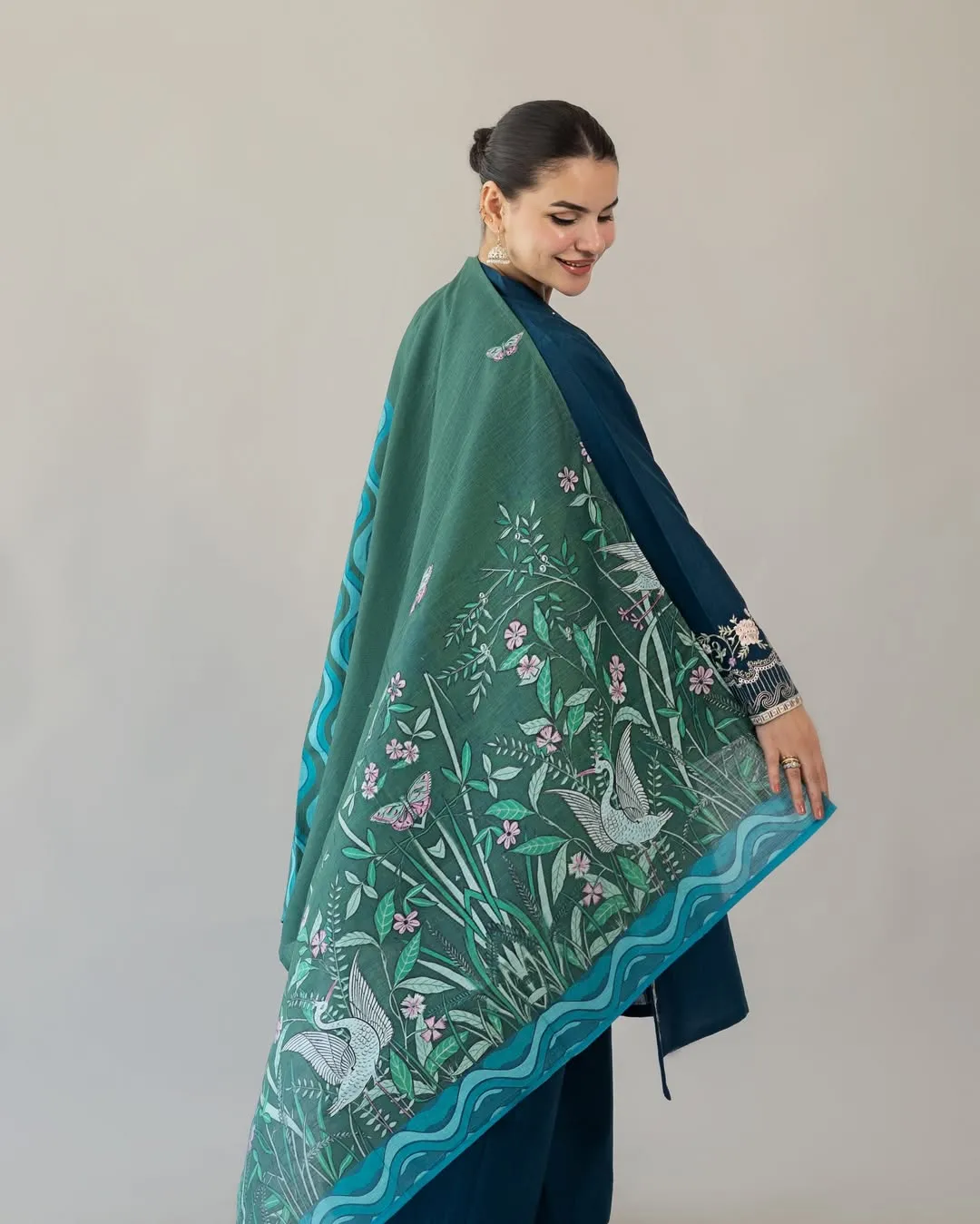 Blue Embroidered 3Pcs Women Kurta Set Lawn