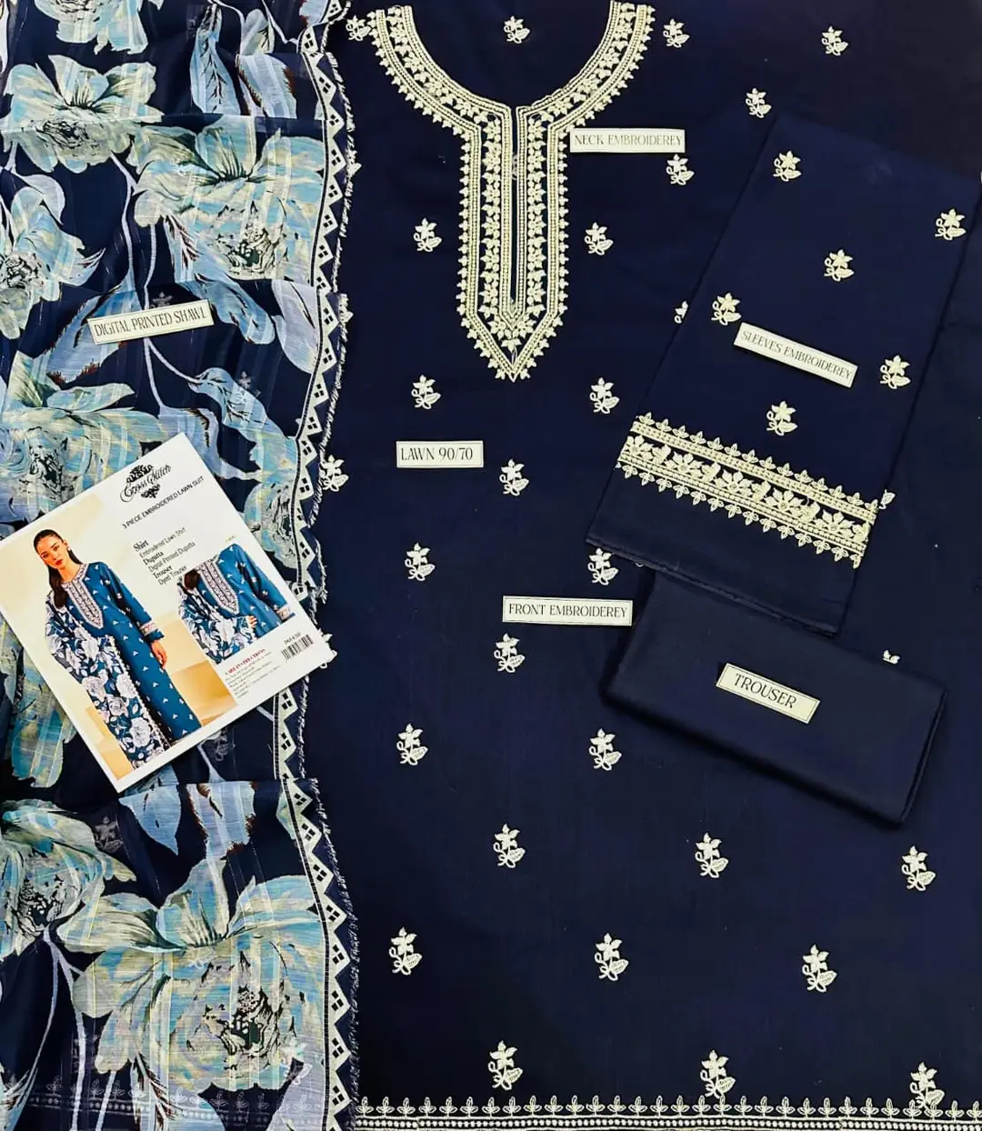 3 Pcs Women's Unstitched Embroidered Suit