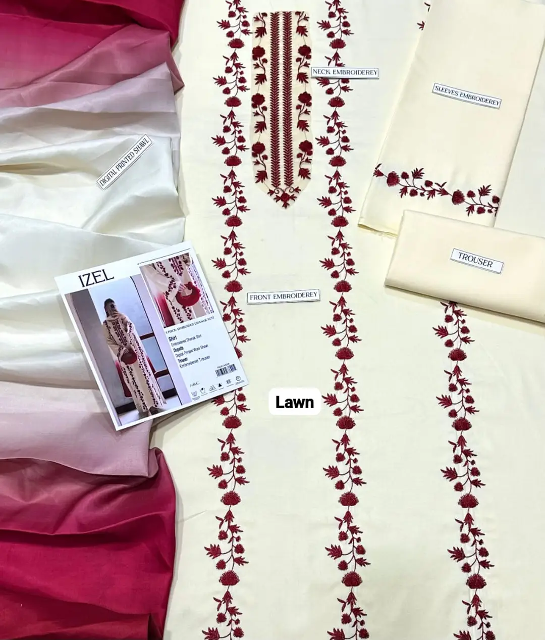 3 Pcs Women's Unstitched Embroidered Suit