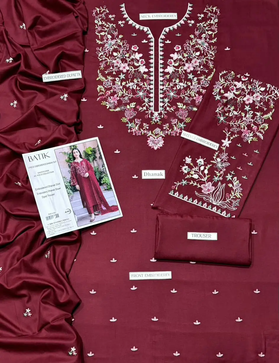 3 Pcs Women's Unstitched Embroidered Suit