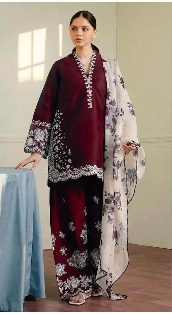 3 Pcs Women's Unstitched Embroidered Suit
