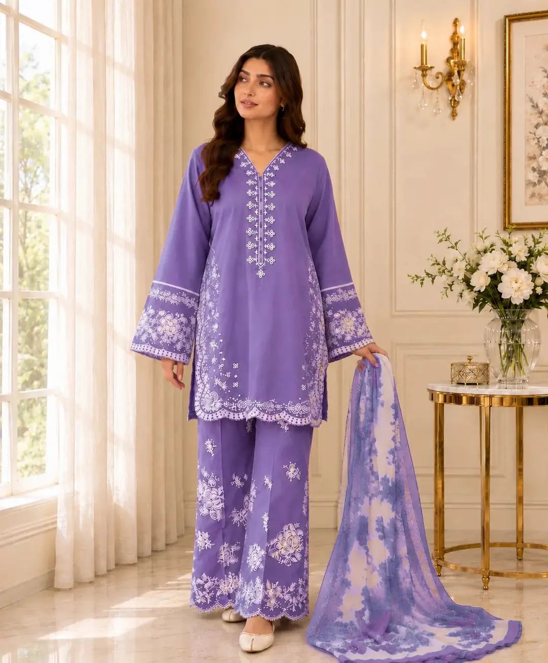 3 Pcs Women's Unstitched Embroidered Suit