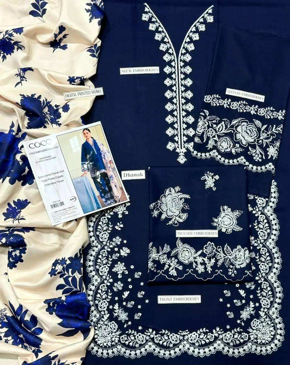 3 Pcs Women's Unstitched Embroidered Suit