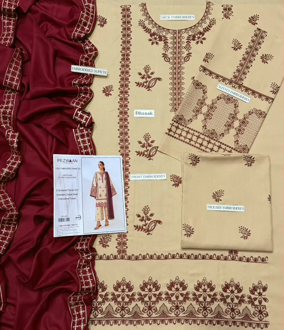 3 Pcs Women's Unstitched Embroidered Suit