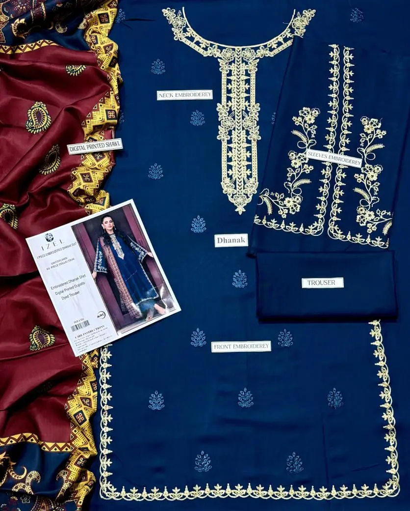 3 Pcs Women's Unstitched Embroidered Suit
