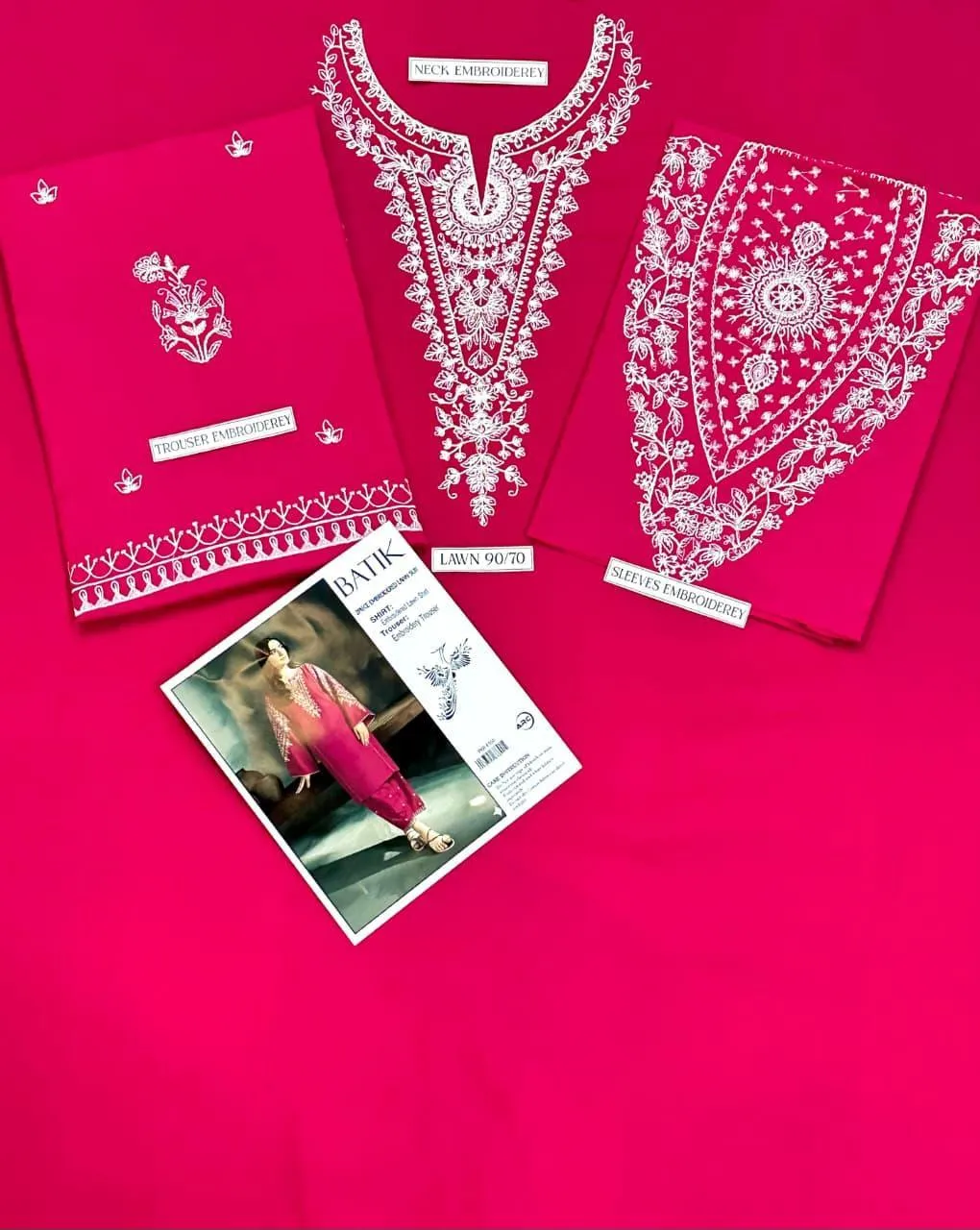 Women's Pink Embroidered Lawn Suit for Weddings Eid