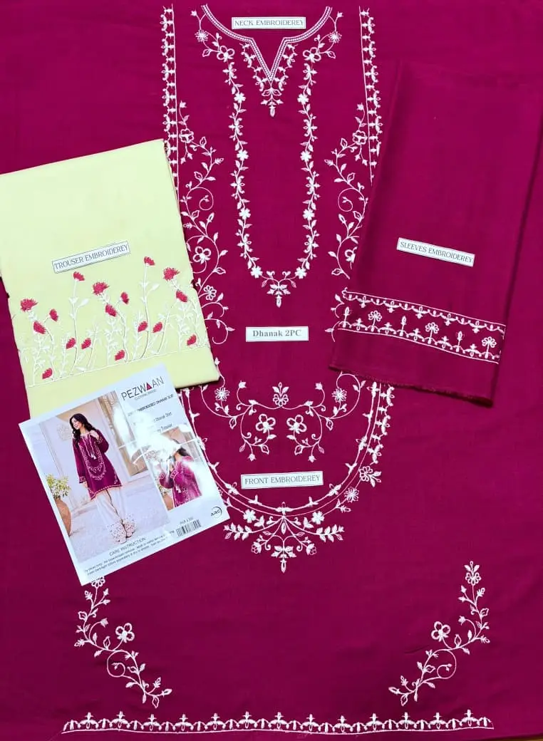 2 Pcs Women's Unstitched Embroidered Suit