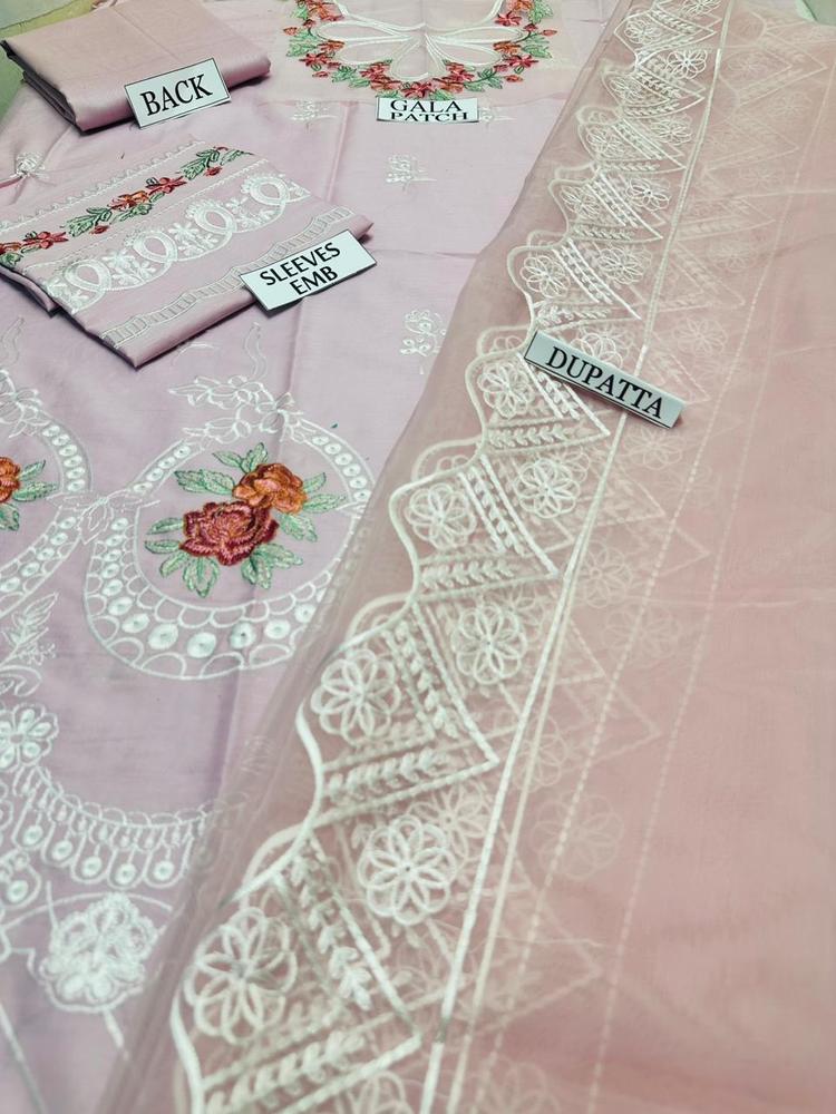 3 Pcs Women's Unstitched Lawn Embroidered Suit