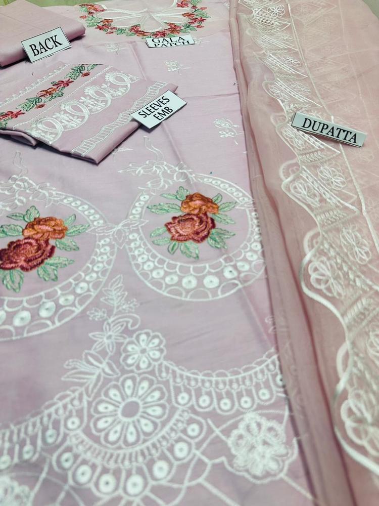 3 Pcs Women's Unstitched Lawn Embroidered Suit