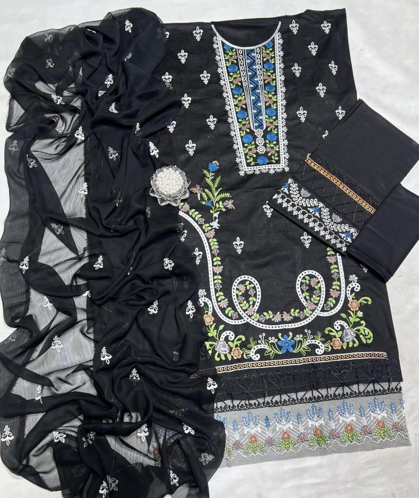 3 Pcs Women's Unstitched Lawn Embroidered Suit