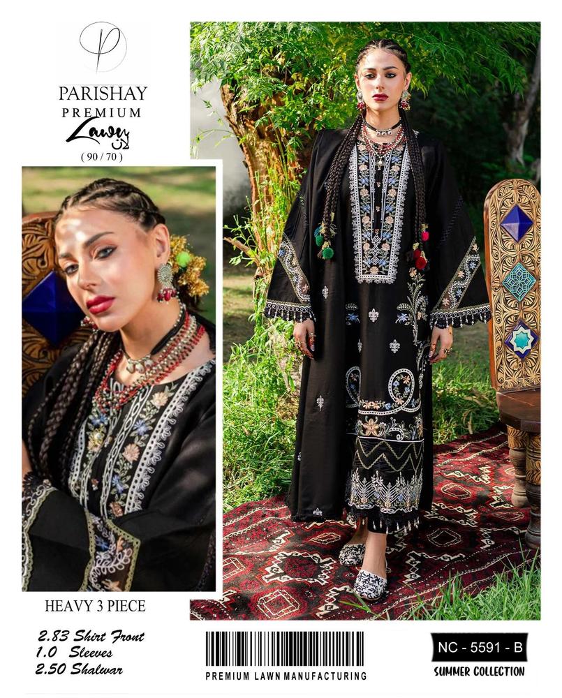 3 Pcs Women's Unstitched Lawn Embroidered Suit