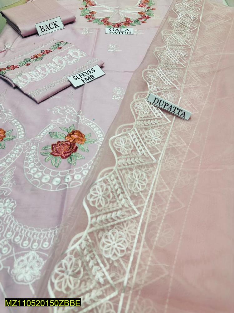 3 Pcs Women's Unstitched Lawn Embroidered Suit
