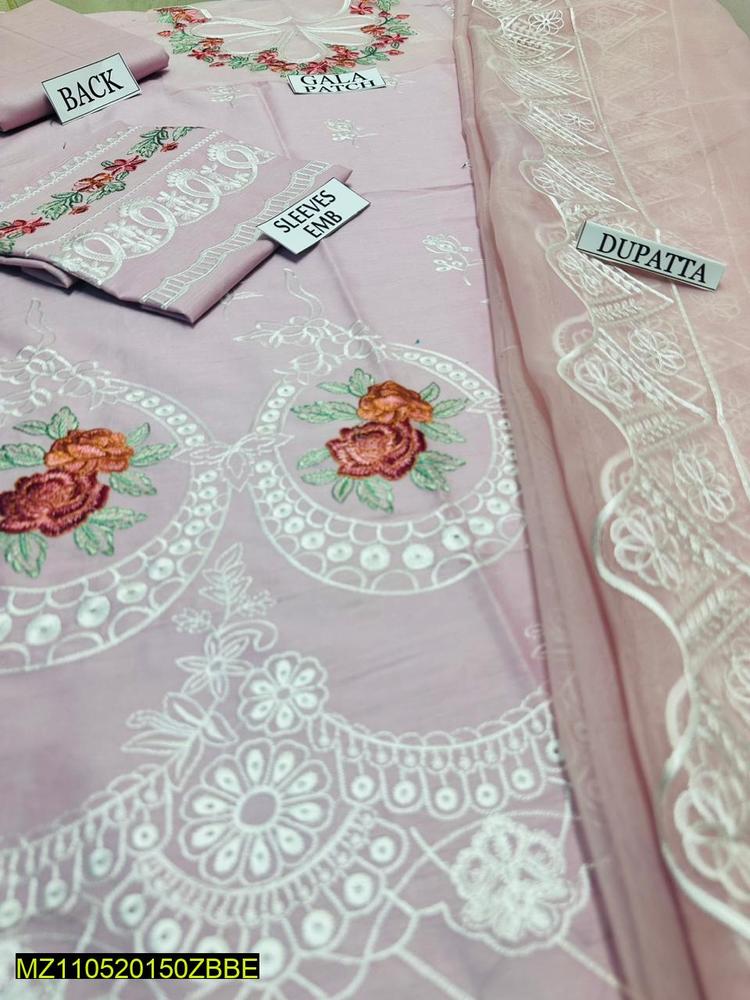 3 Pcs Women's Unstitched Lawn Embroidered Suit