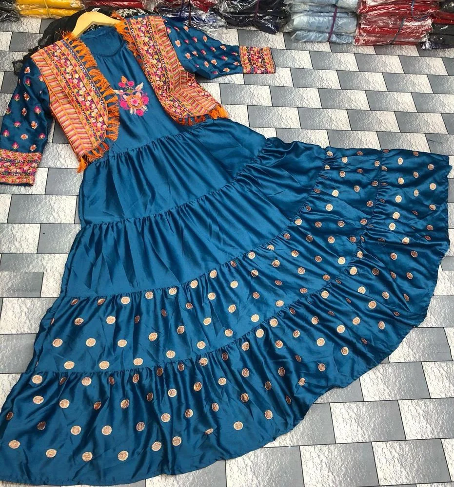 Women's Stitched Shamoz Silk Embroidered Koti Style  Maxi