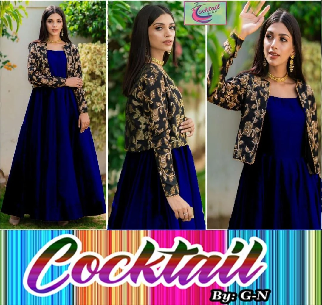 Blue Embroidered Maxi & Jacket Set - 2 Pcs Women's Stitched Silk Fashion