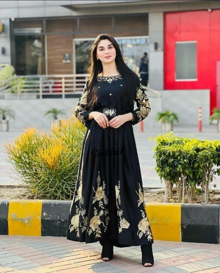 Stunning Black Embroidered Maxi - 1 Pc Women's Stitched Glam