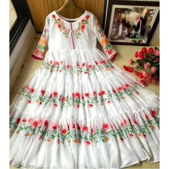1 Pc Women's Stitched Chiffon Embroidered Maxi