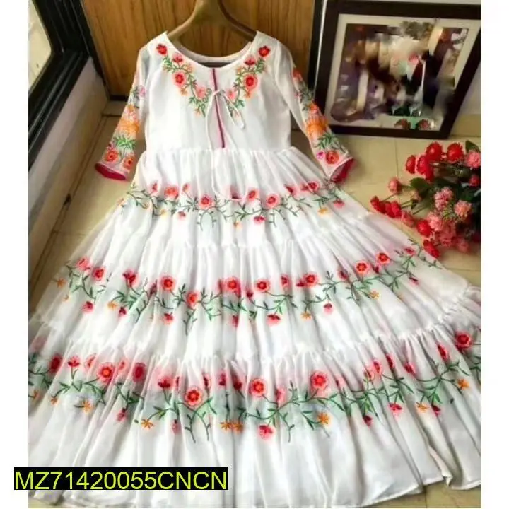 1 Pc Women's Stitched Chiffon Embroidered Maxi