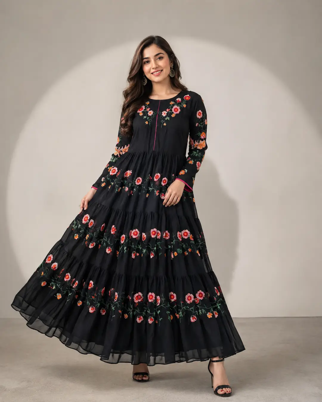 1 Pc Women's Stitched Chiffon Embroidered Maxi