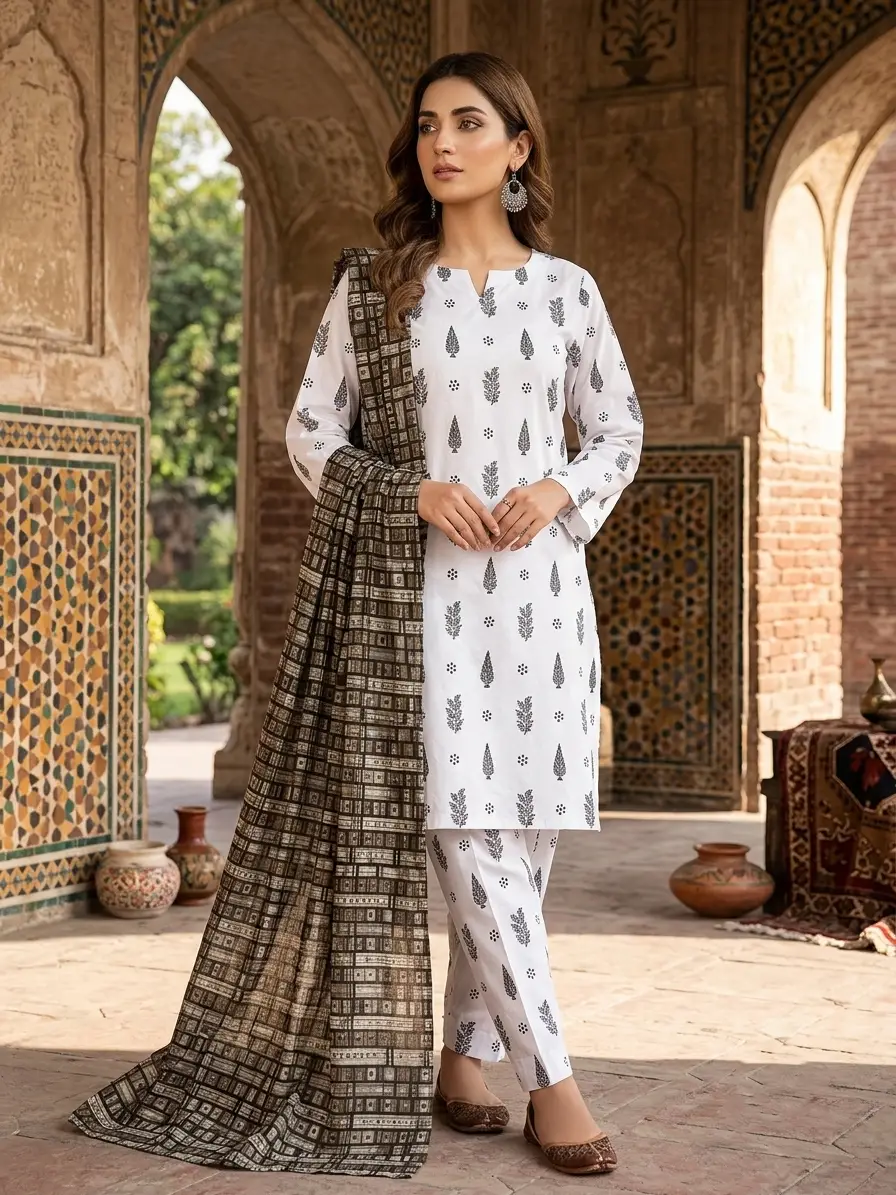 3 Pcs Women's Stitched Printed Suit