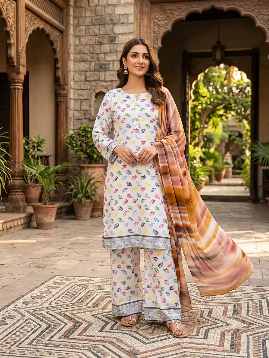 3 Pcs Women's Stitched Printed Suit