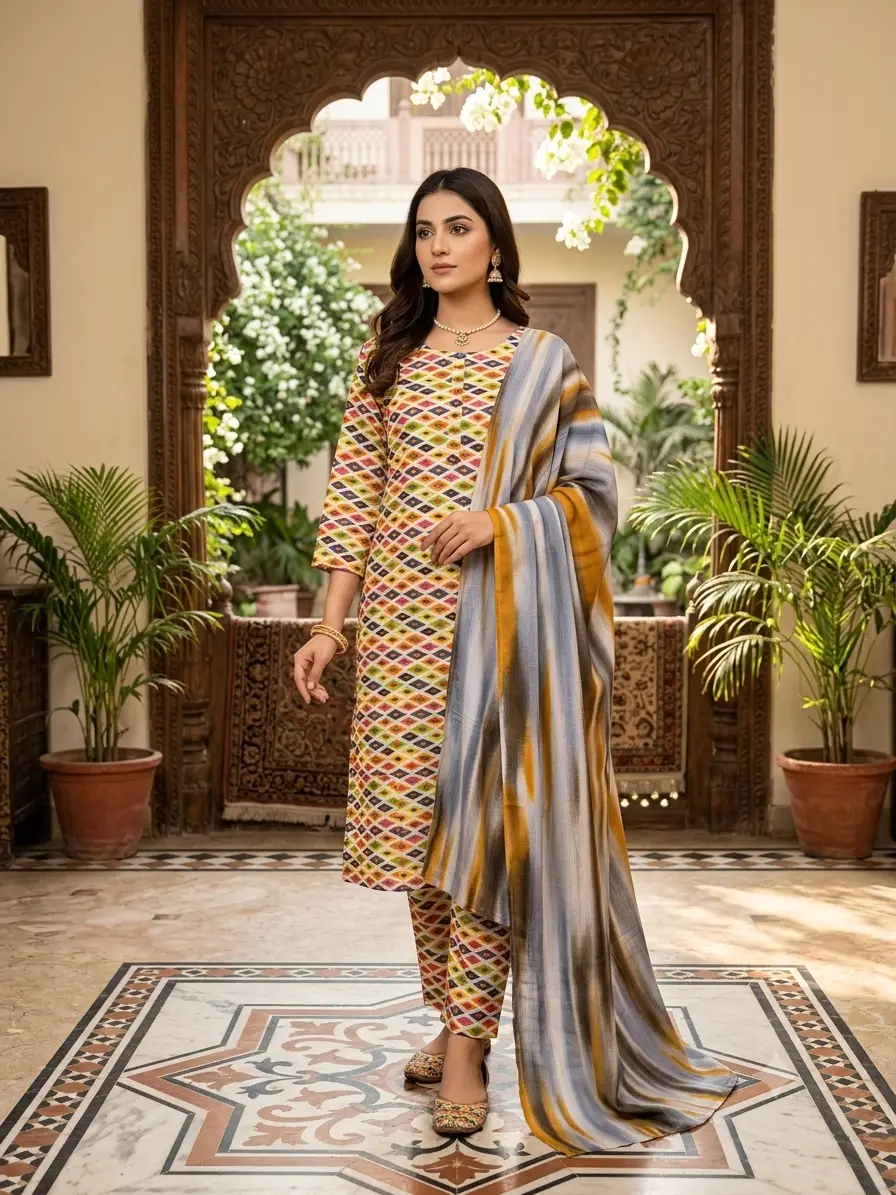 3 Pcs Women's Stitched Printed Suit